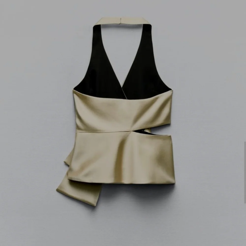ZARA CHAMPAYNE/GOLD SATIN EFFECT HALTER TOP WITH LARGE BOW ACCENT ✨️SIZE M & L✨️ - Picture 6 of 10